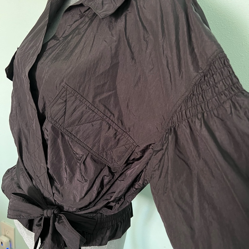 Black Tie-Front Blouse